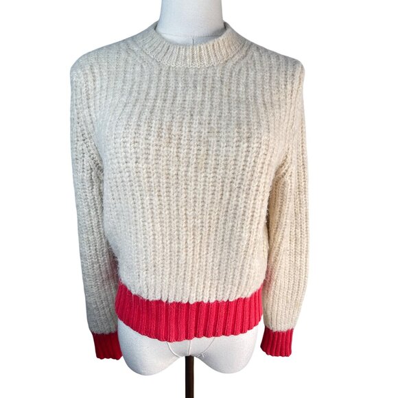 ZARA Small Knit Sweater Red & Cream Ribbed Crewneck Acrylic Blend - Picture 2 of 11